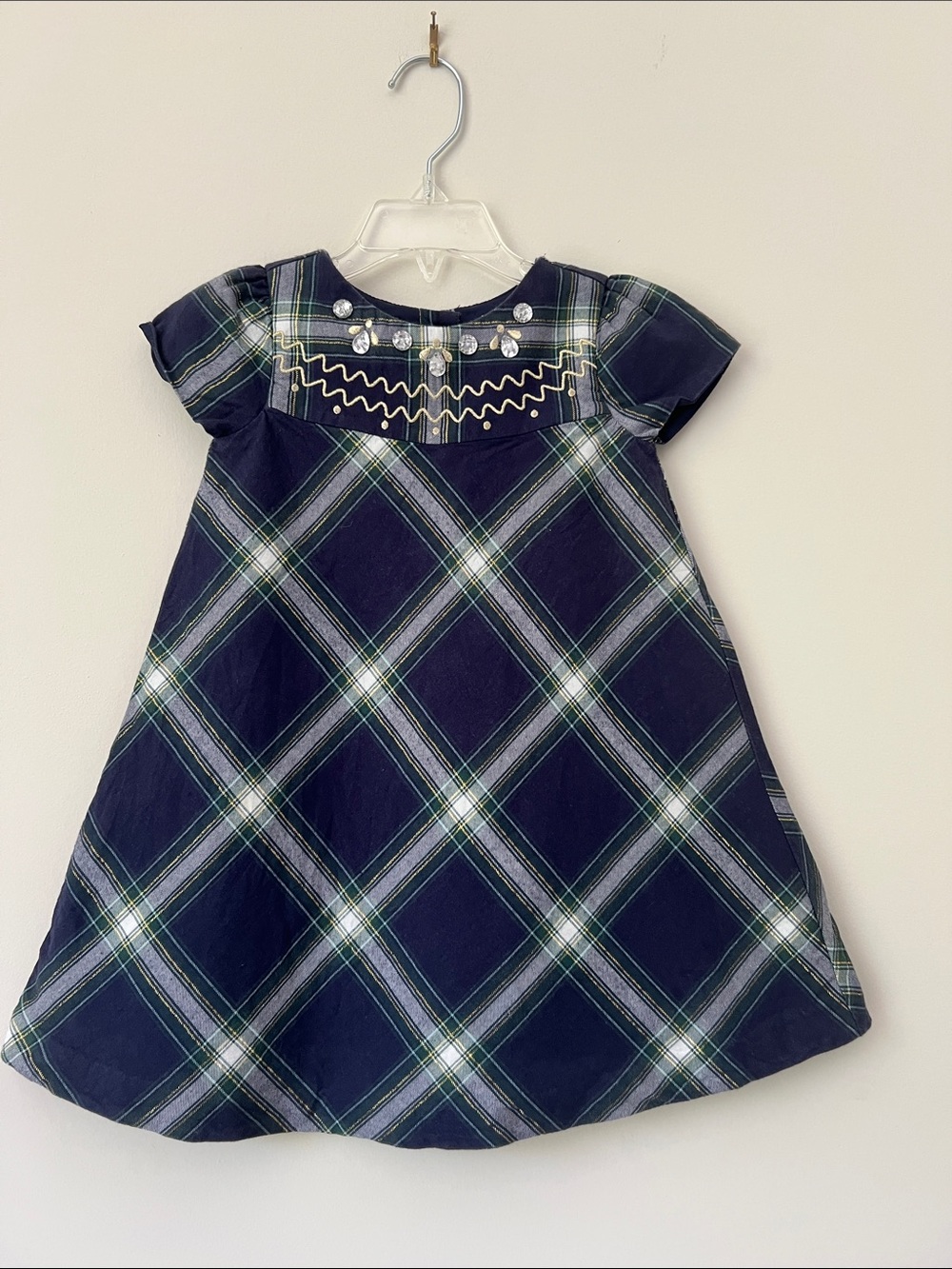 Gymboree Navy Plaid Dress with Jewel Yoke